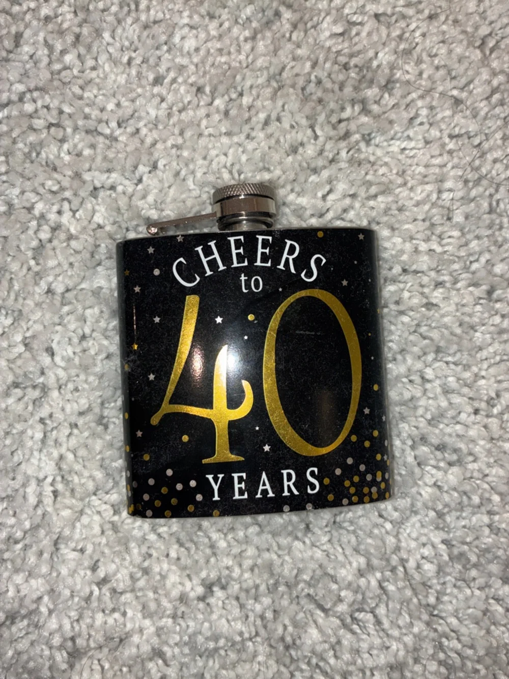 Cheers to 40 Years Black and Gold Party Hip Flask NWT